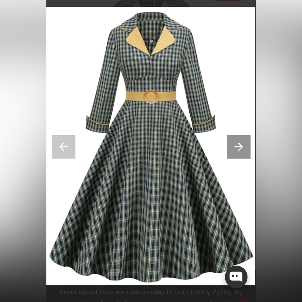Plaid A-Line Dress with Belt